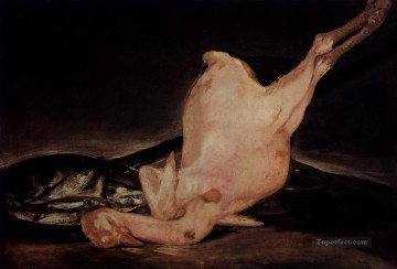 Still life plucked turkey and pan with fish Francisco de Goya Oil Paintings